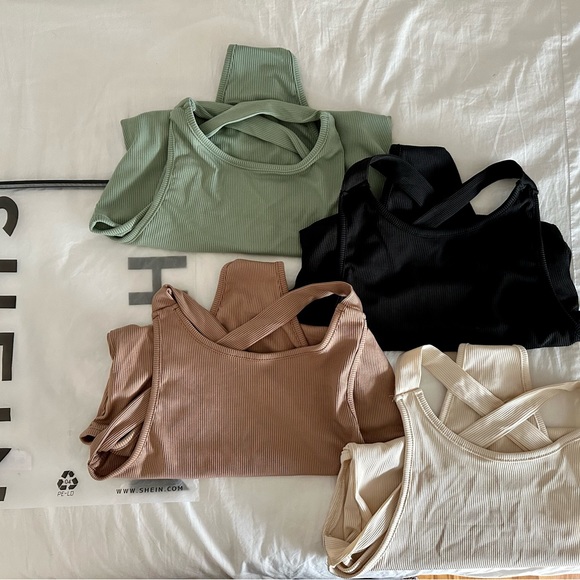 4pcs Rib Knit Criss Cross backed Bodysuits - Picture 4 of 4